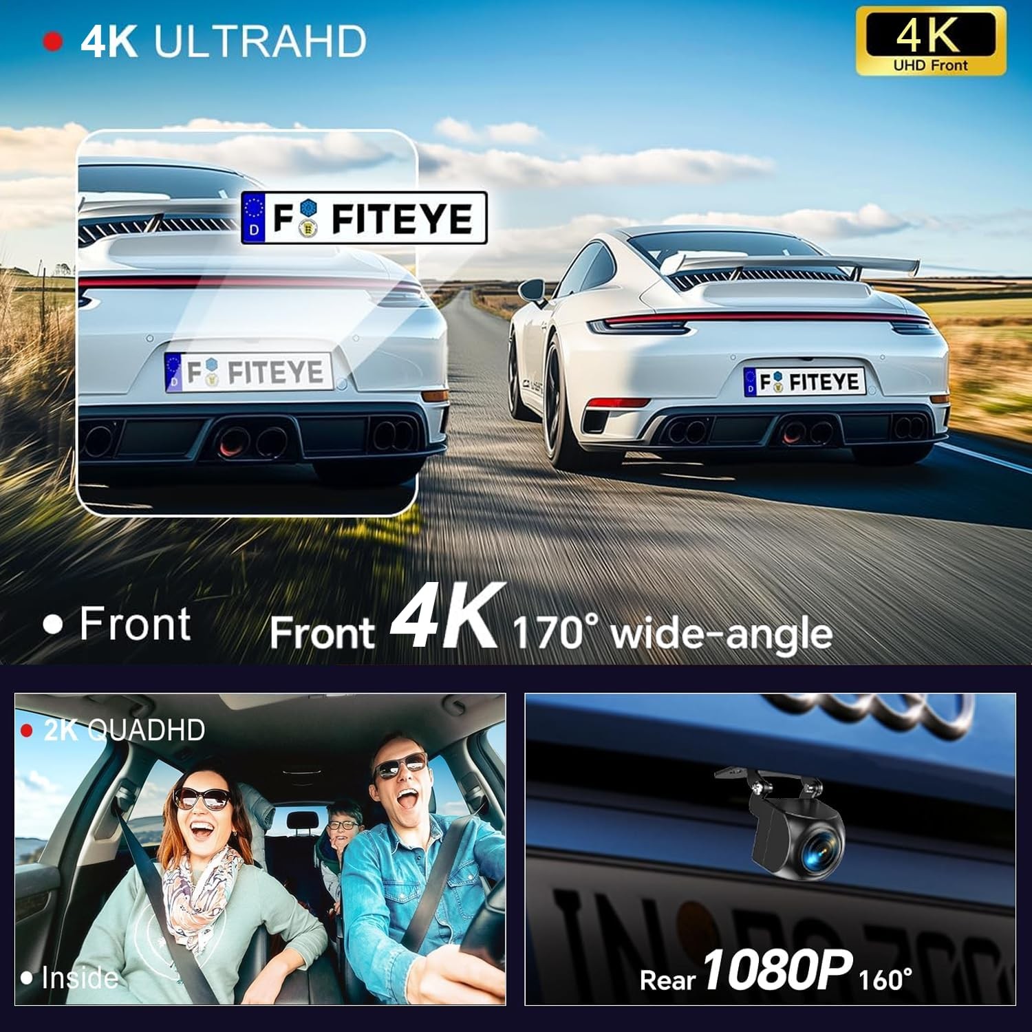 3 Channel 4K Dash Cam Front and Rear Inside, Built-in 5G WiFi, 4K+1080P+1080P…