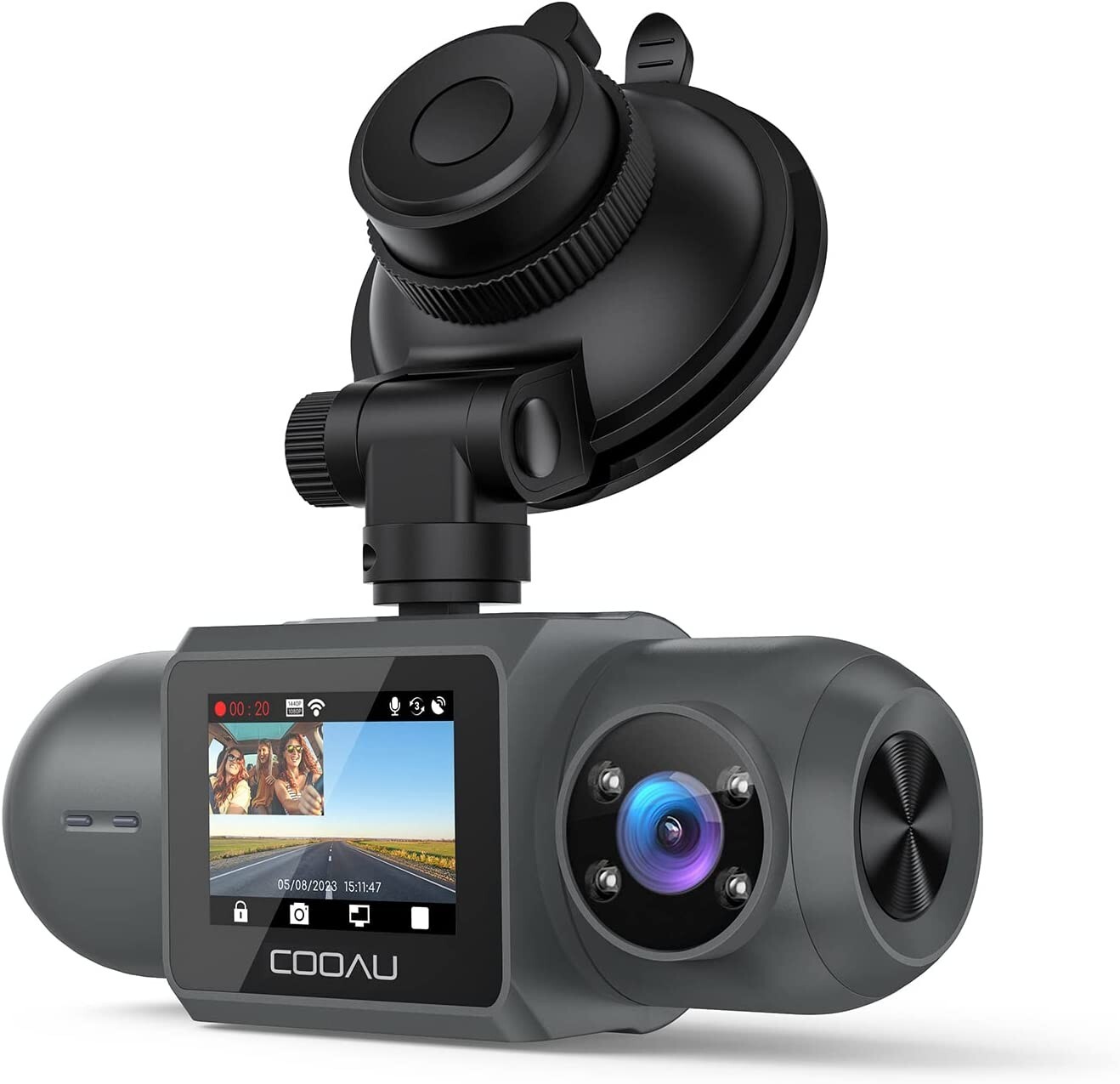 COOAU D30S 4K Dash Cam with GPS Wi-Fi, Front and Inside Dual 2.5K 1080P,4 IR LED