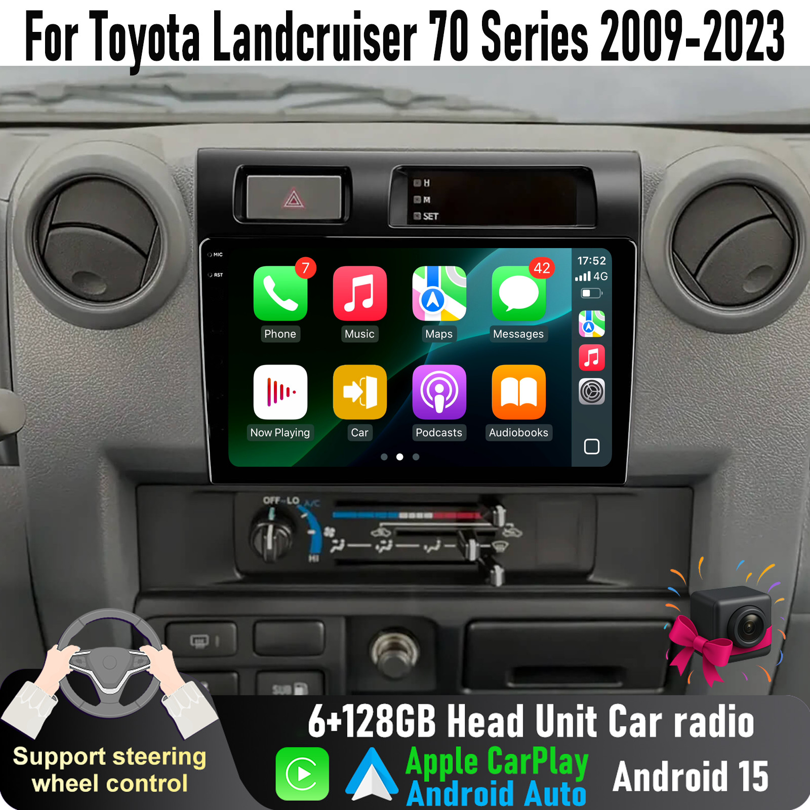 9” Apple CarPlay Head Unit Car radio For Toyota Landcruiser 2009-2024 70 Series