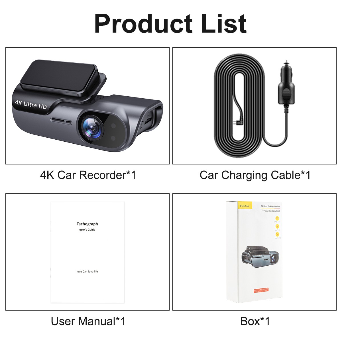 4K Dash Cam Front Dash Camera WIFI Parking Mode G-sensor DVR 32GB Card Hardwire