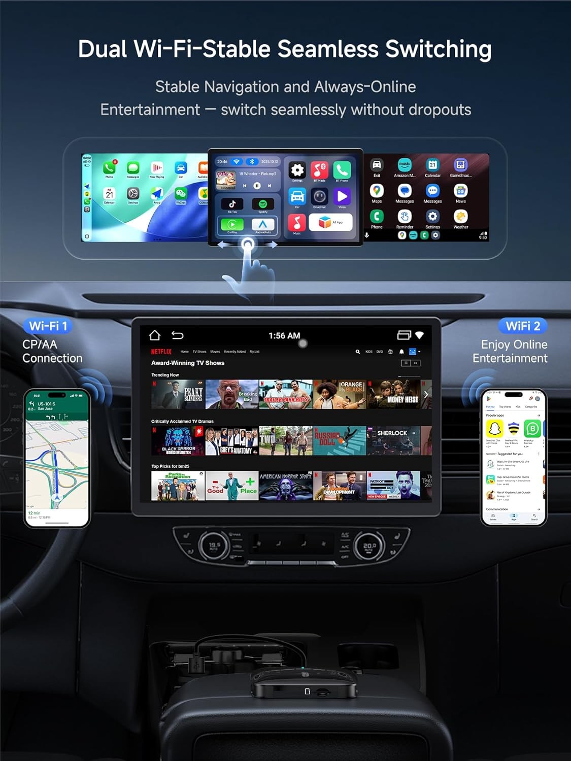 ATOTO Magic AI Box Wireless CarPlay & Android Auto Adapter Dual-WiFi Car Video