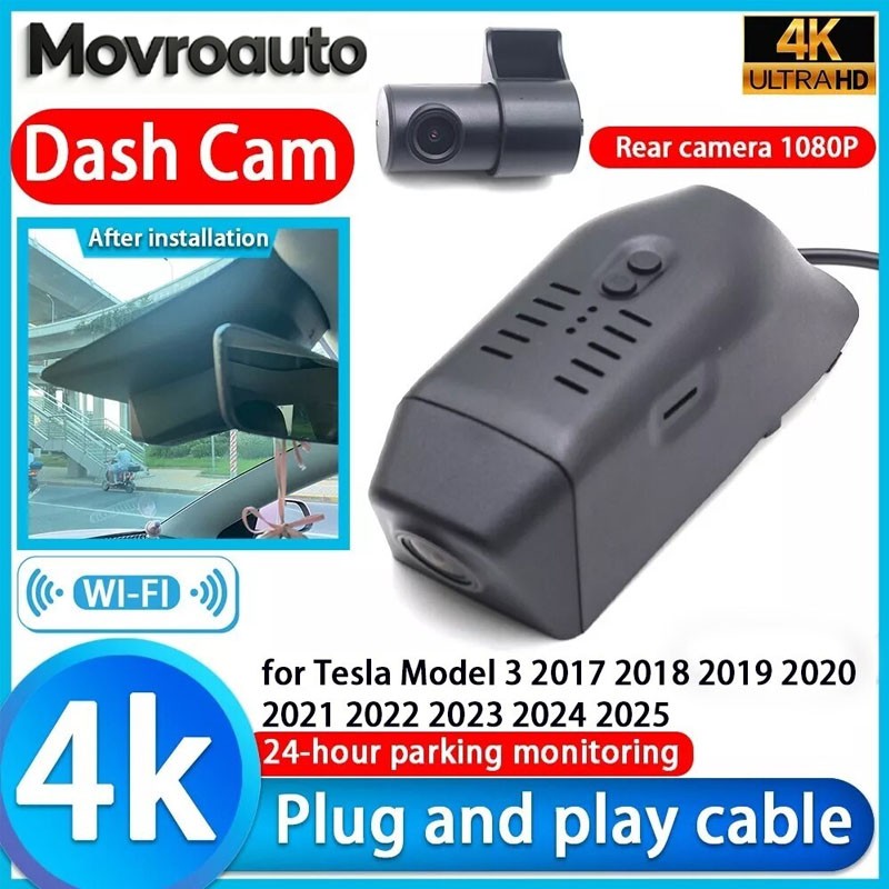 Plug and Play 4K 2160P UHD Wifi DVR Dash Cam Camera for Tesla Model 3 2017-2025