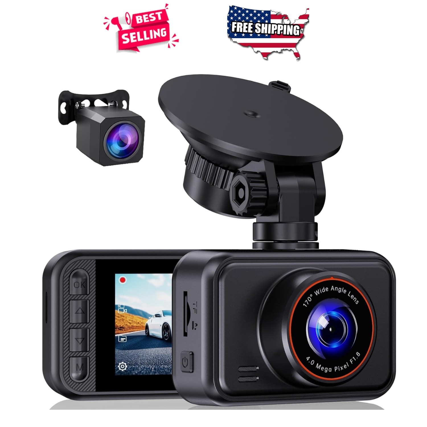 2.5K Dual Dash Cam Front Rear 2560P 170° Wide Angle Night Vision Parking Monitor