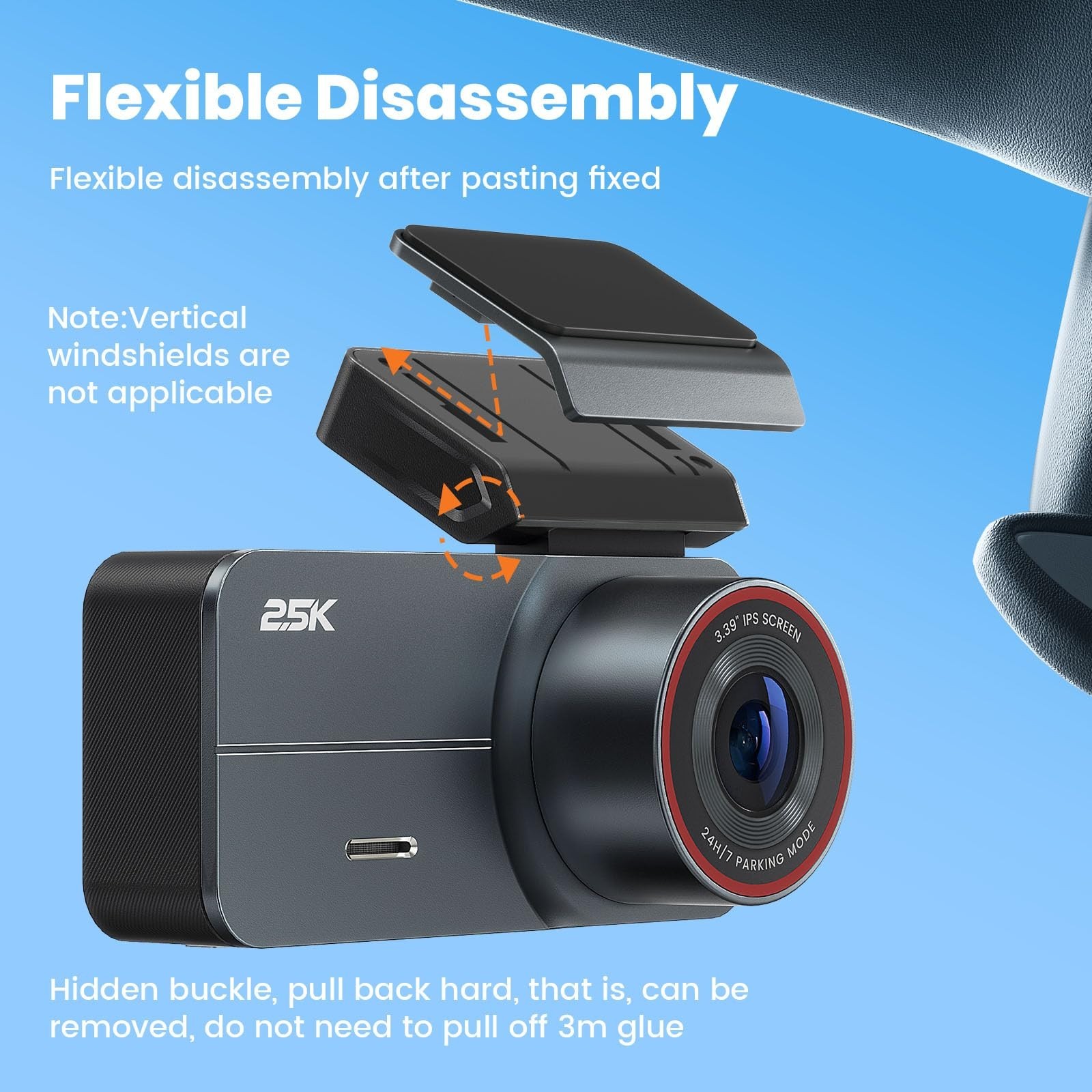 2.5K Dual Dash Cam Front & Rear, 64GB GPS, Night Vision, G-Sensor, Loop Recordin