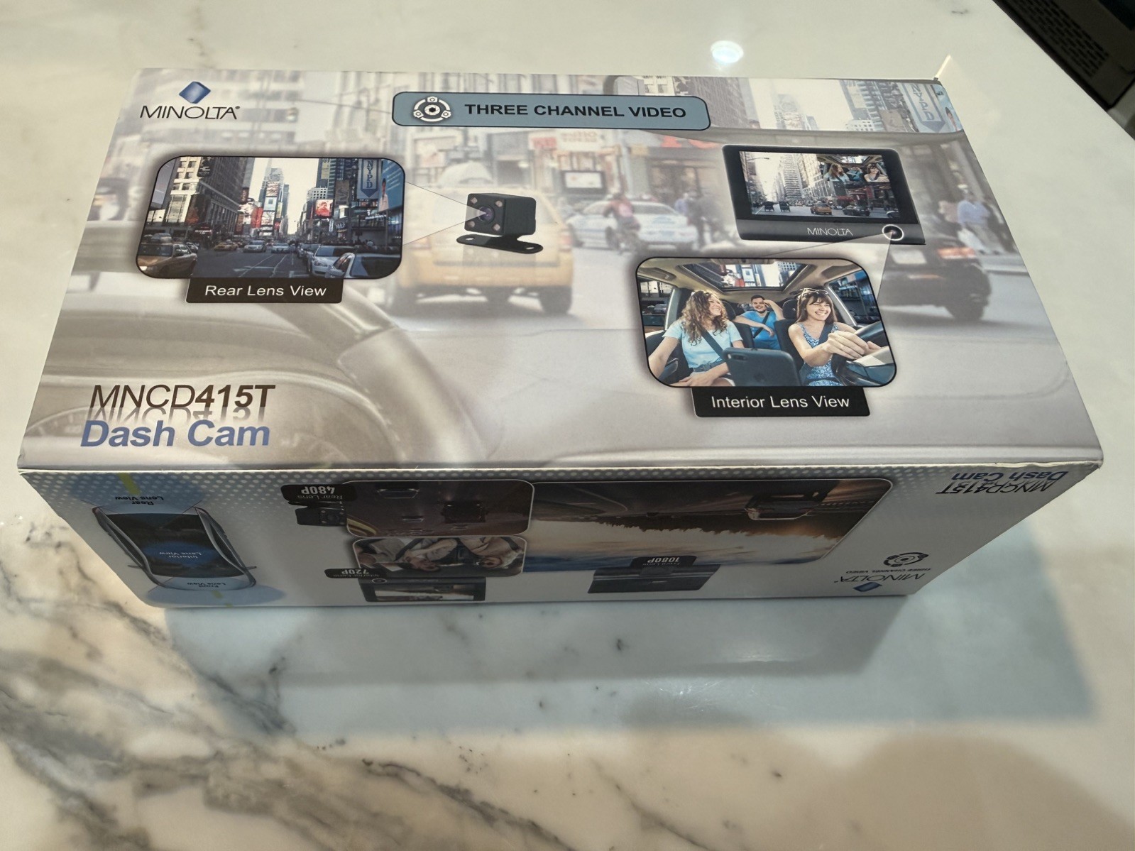 Minolta MNCD415T Dash Cam Three Channel Video Front & Rear Lens Camera