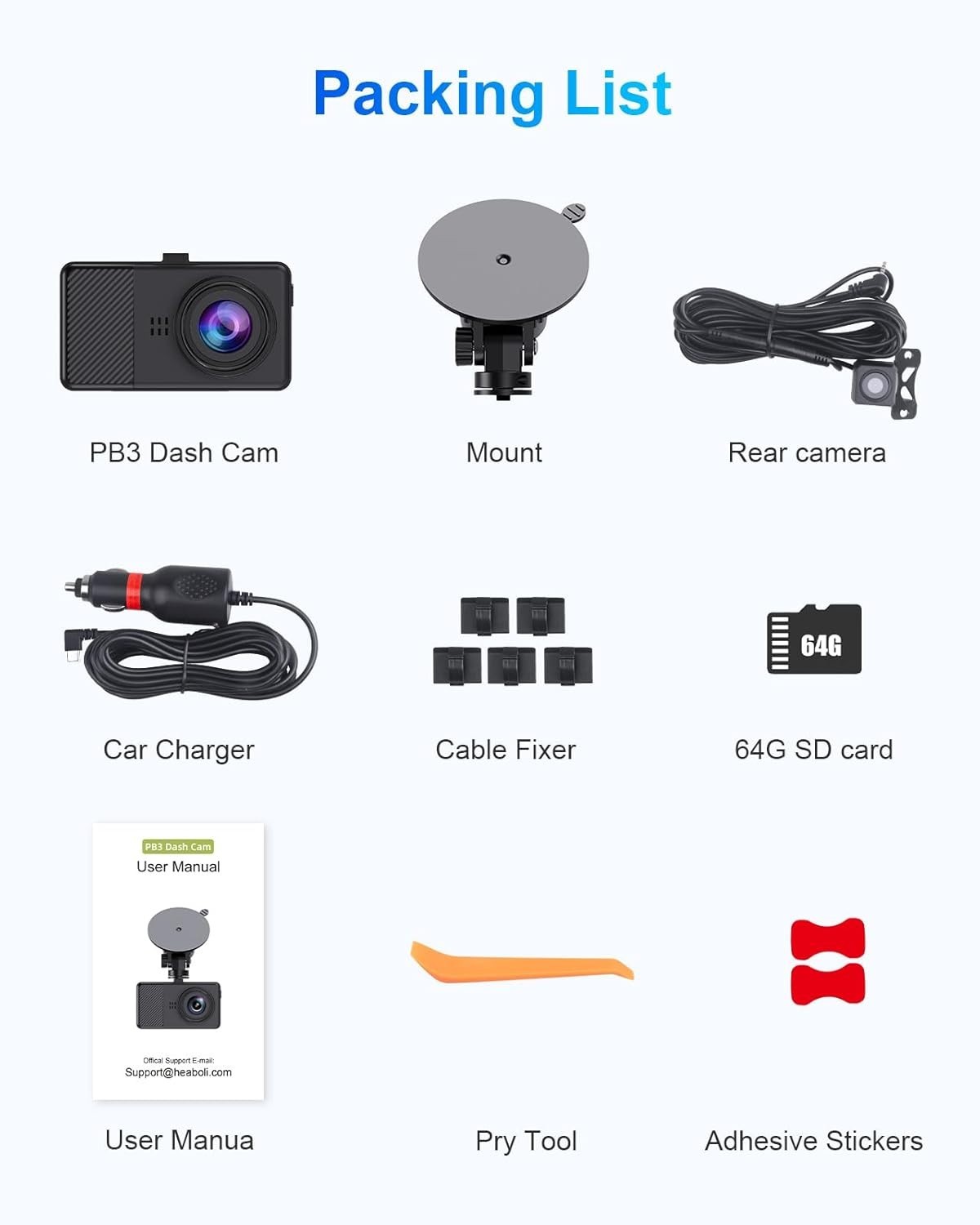 Dash Cam Front and Rear, 2.5K+1080P Dual Dash Camera for Cars, 2’’ Display