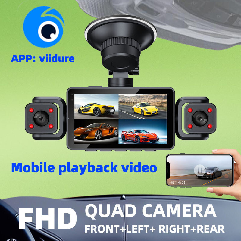 4 Channel WiFi Dash Cam 1080P HD Driving Recorder G-Sensor 3in DVR Rear Camera