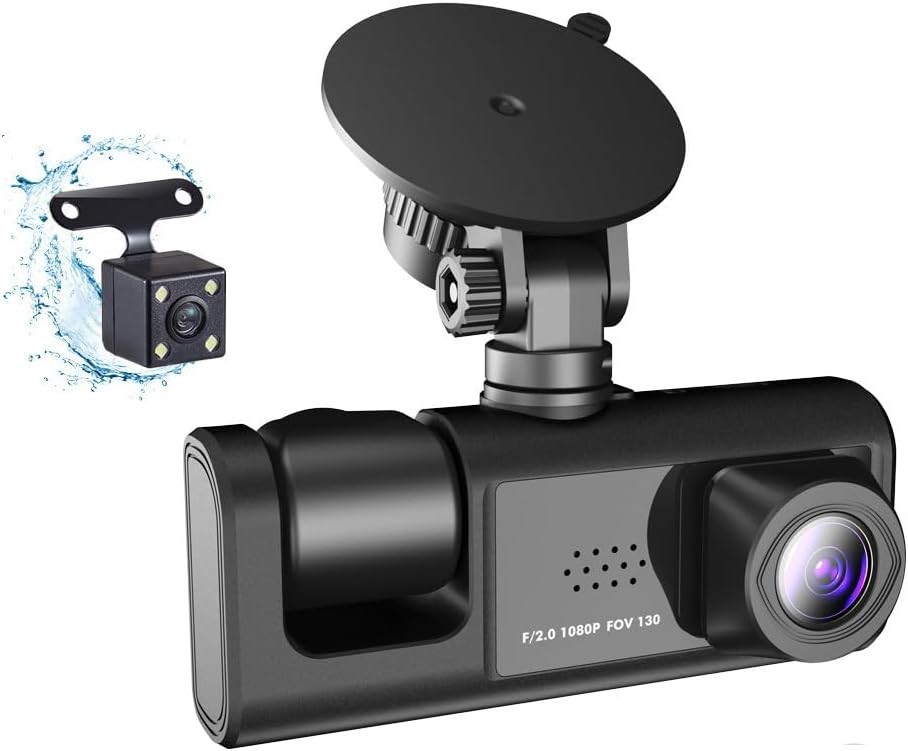 3 Channel Dash Cam WIFI 3 Cameras, Front Rear and Inside, Rearview Mirror Vid…