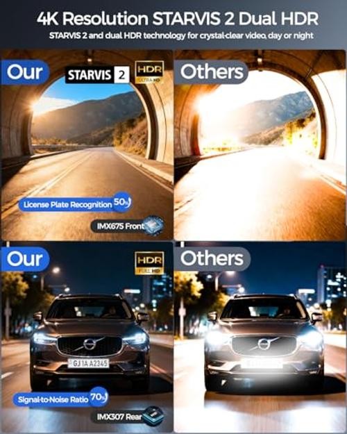 4K Dash Cam Front and Rear, 2 Channel Dash Camera for Cars | 4″ Touch Screen,