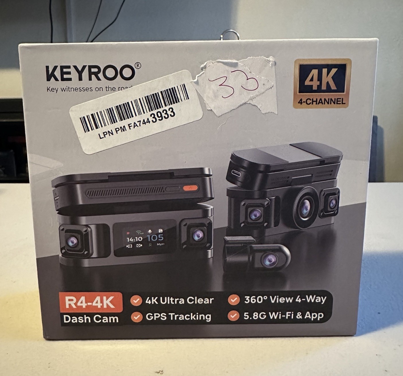Keyroo R4-4K 360 View 4-Channel 5.8G WiFi Dash Camera