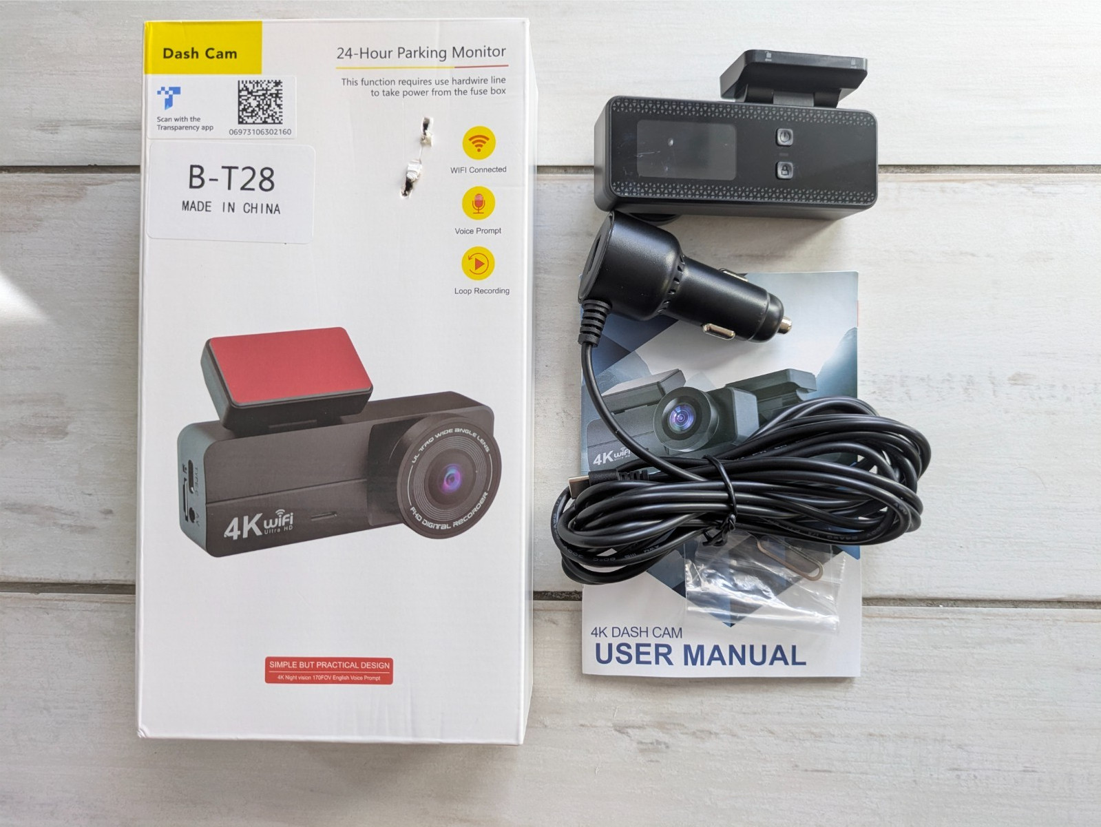 4K Dashcam with WiFi Display App Control 2160P Night Vision Car Camera Loop