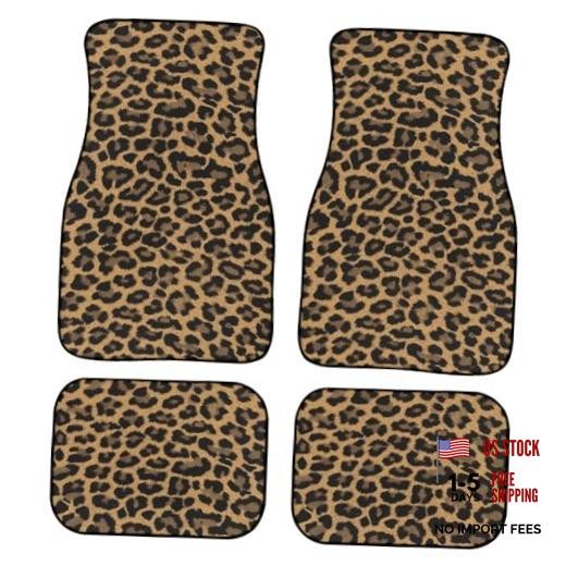 Leopard Print Car Floor Mats Set of 4,Cheetah Wild Leopard Animal Striped Brown