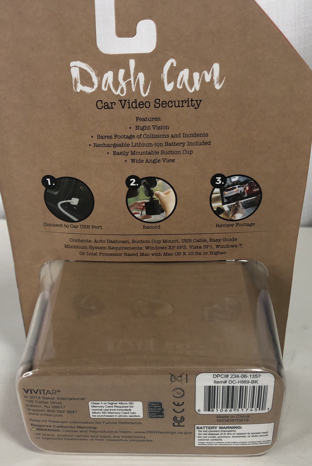 Vivitar Dash Cam Car Video Security Camera New Wide Angle Night Vision USB