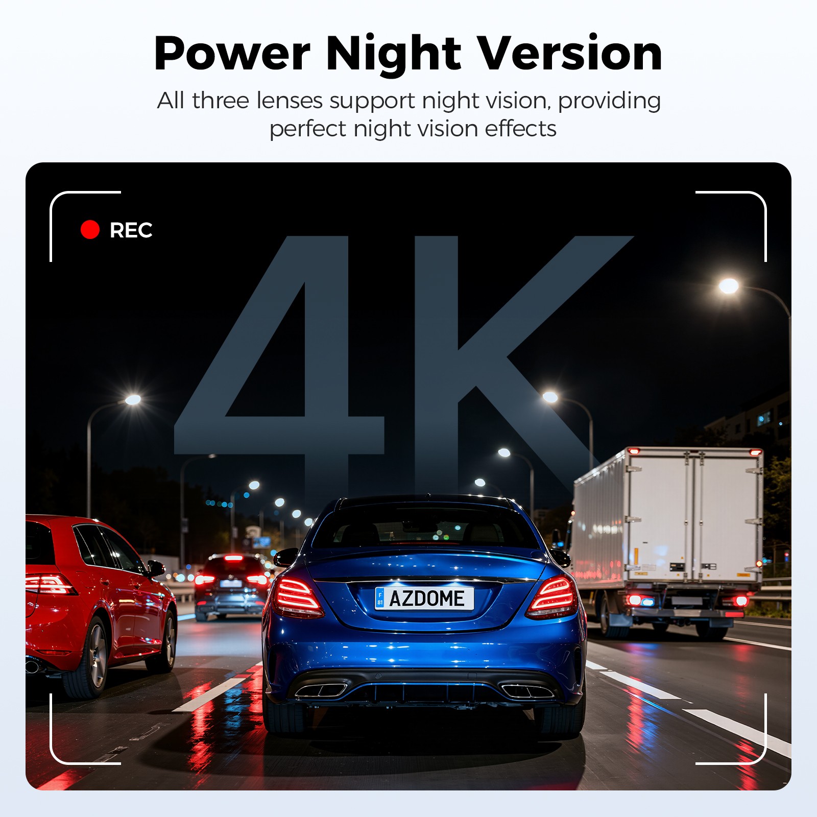 AZDOME 3 Channel Dash Cam 4K WiFi 24H Parking Mode Front&Cabin&Rear 64GB TF Card