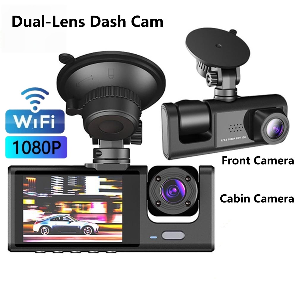 1080P WiFi Car Dash Cam Dual Camera Front & Cabin DVR Night Vision