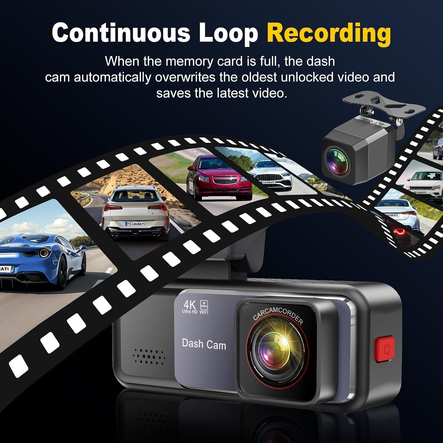 Front and Rear Dash Camera with Built-in WiFi, Night Vision & 64GB Card Included