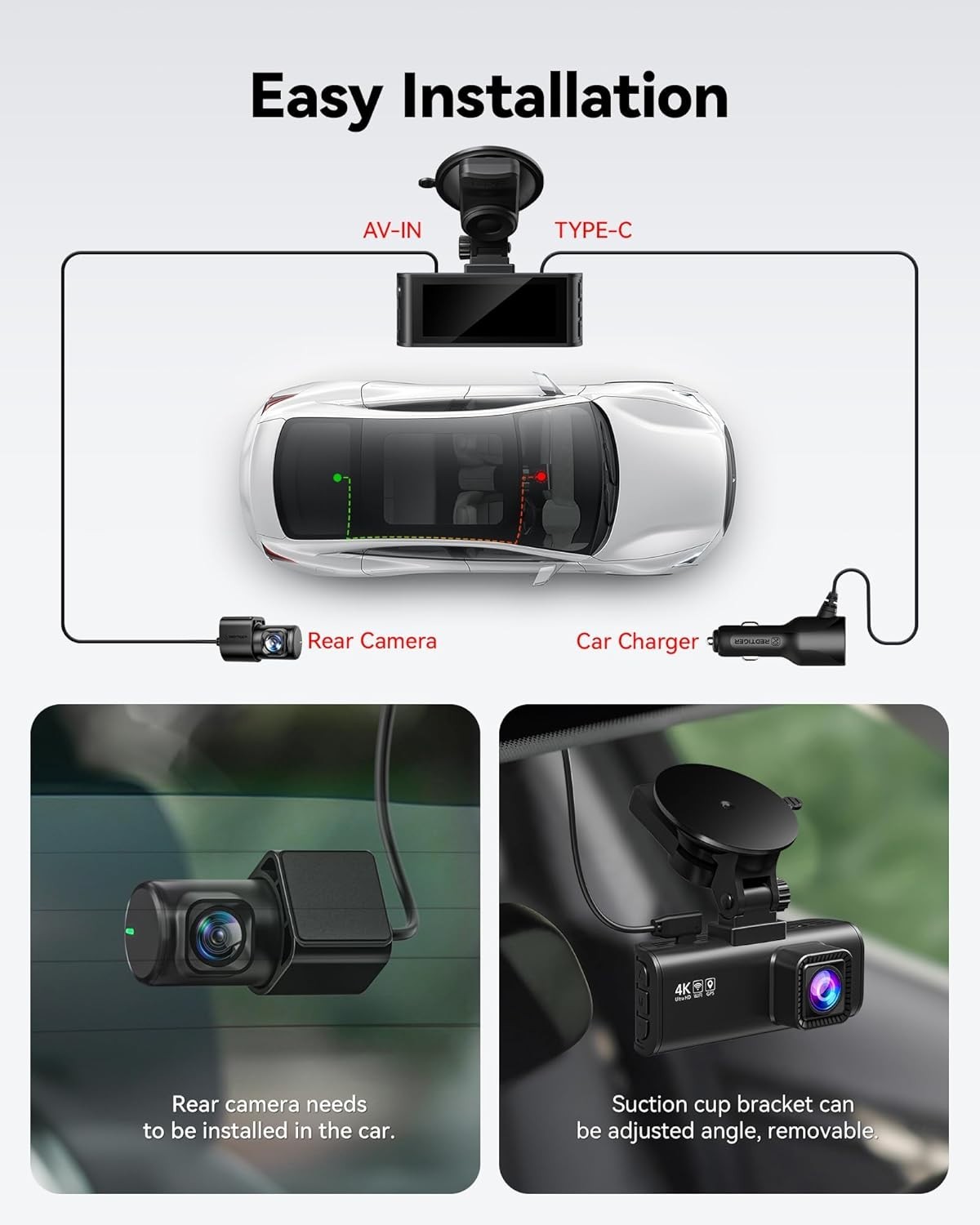Advanced 4K Wi-Fi Dash Cam with 3.16” Screen – Front & Rear Recording, 32GB