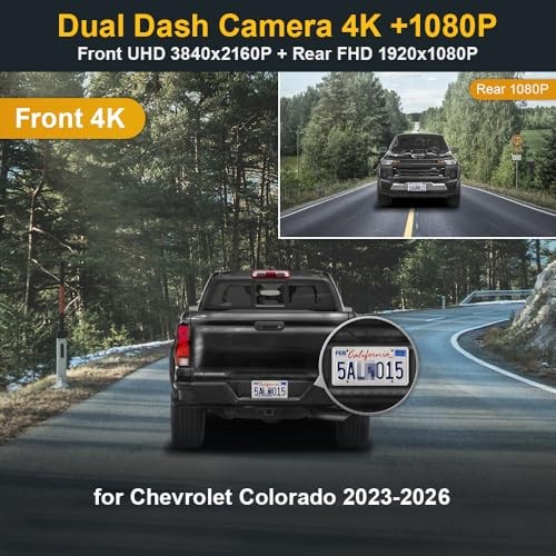 Dash Cam Adapts for Chevy Colorado 2023-2026 with Auto Front 4K+Rear 1080P