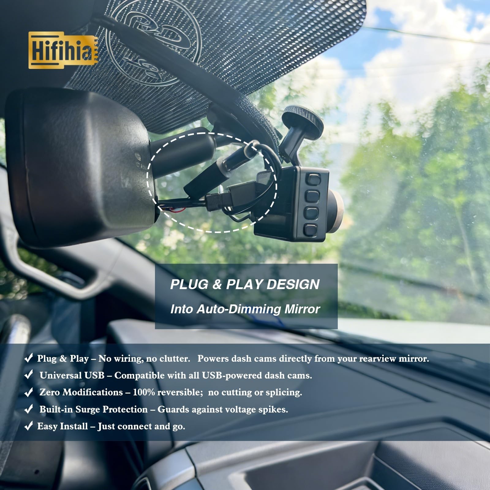 16-Pin Dash Cam Power Adapter, Plug & Play Rear View Mirror Connector for Ford &