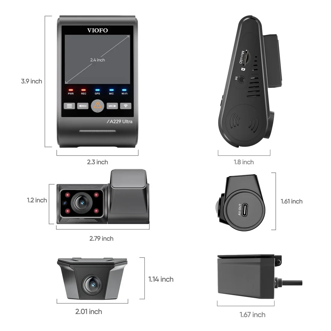 VIOFO A229 Ultra-W 3CH Dual 4K + 1080P, Triple STARVIS 2, Waterproof Rear
