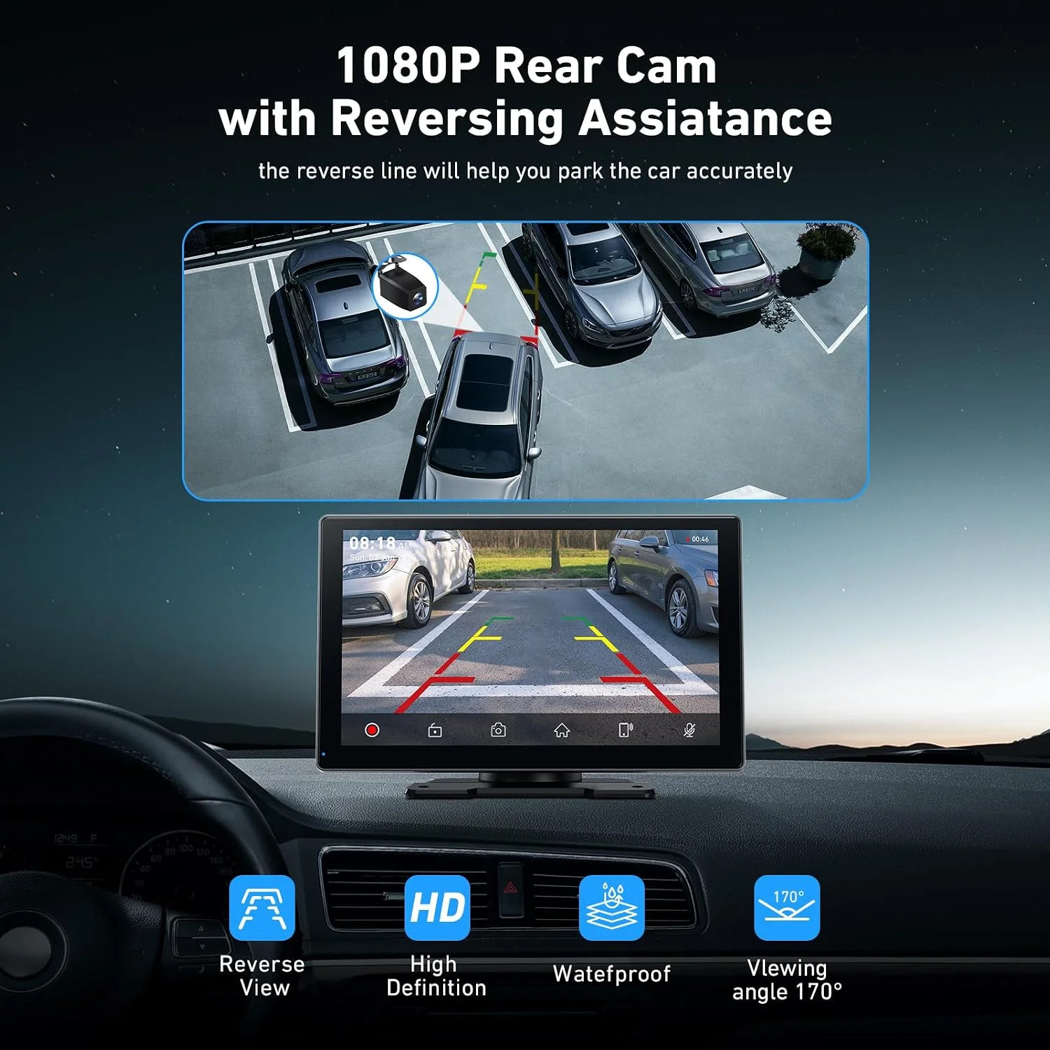 9″ Wireless Carplay Screen with 4K Dash Cam & 1080P Backup Cam | Android Auto Sc