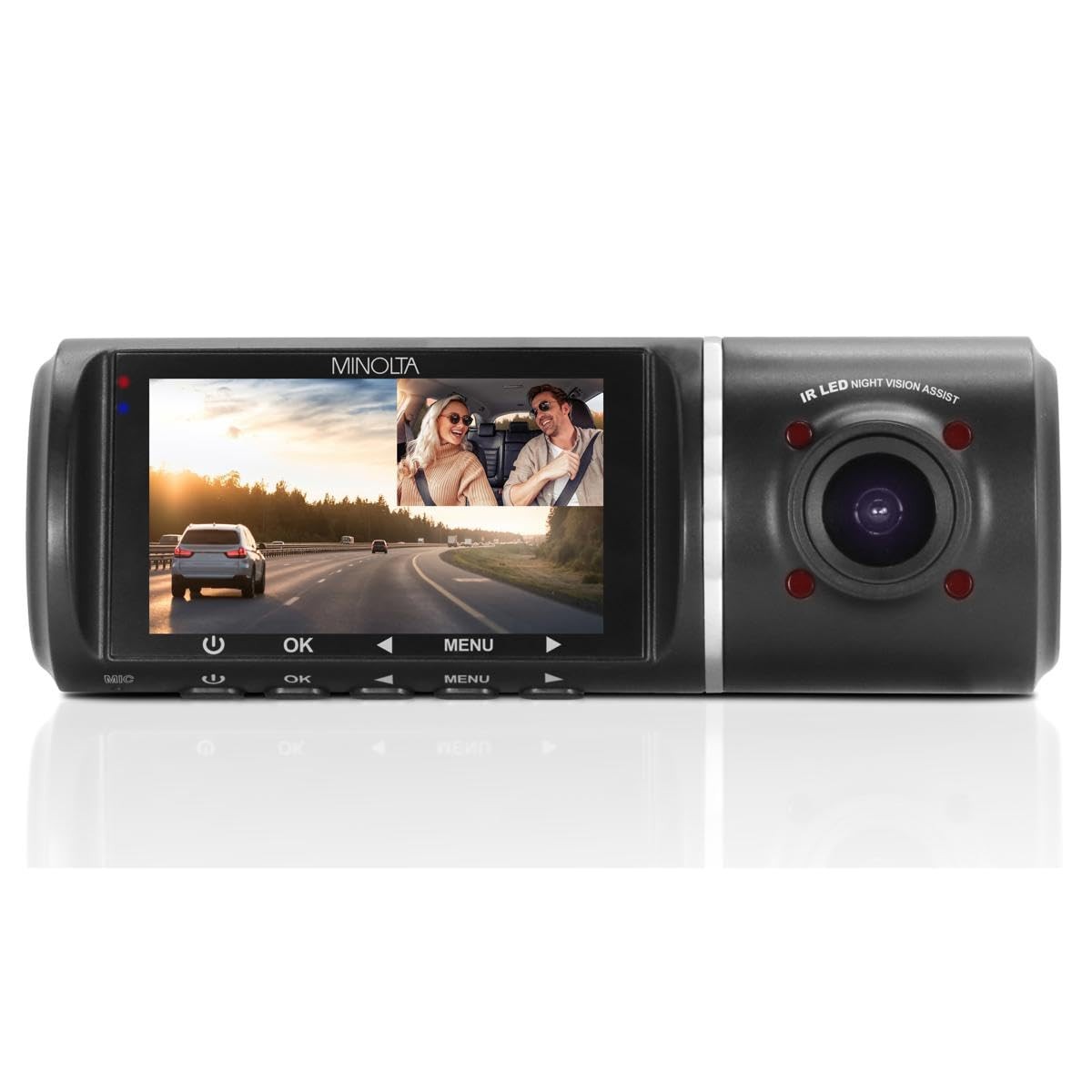 Minolta 3-Channel 1080p Car Camcorder with Rear Camera – 2.45″ LCD Screen
