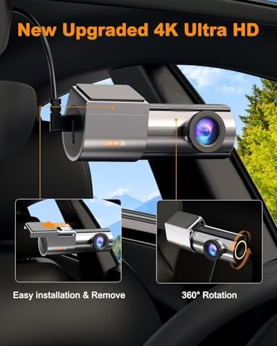 4K Dash Cam Front, 5GHz WiFi, UHD 2160P, 64GB Card, 24H Parking Monitor, Night V