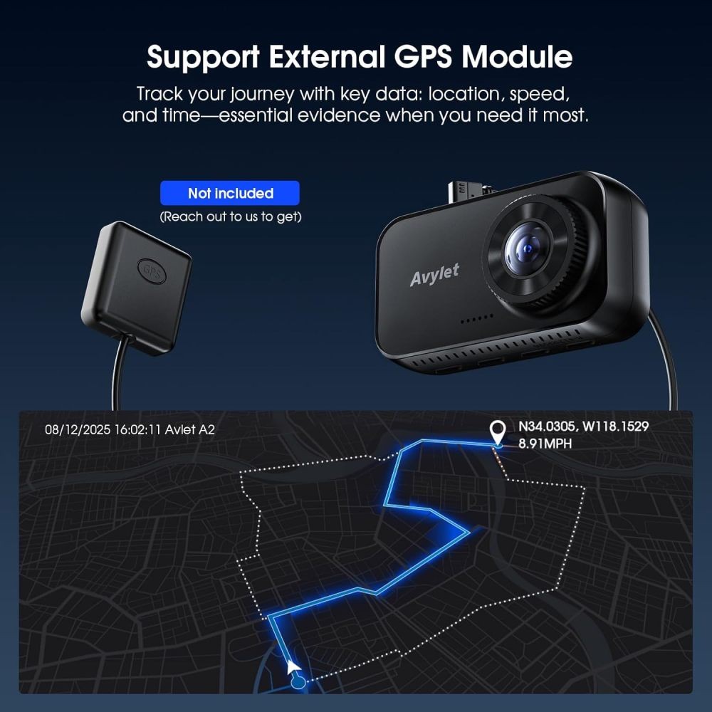 Avylet Front and Rear Dash Cam 4K/2.5K+1080P 5G WiFi APP Control 2.7″ IPS Screen