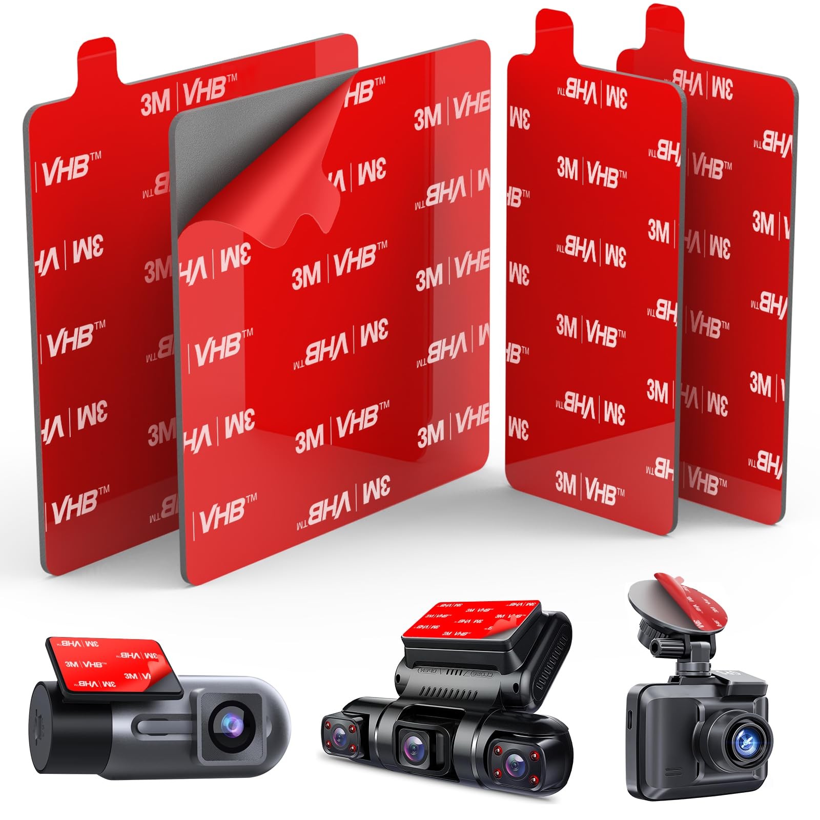 4Pcs Adhesive Sticky Pads for Dash Cam, 3M VHB Square Heat Resistant Red