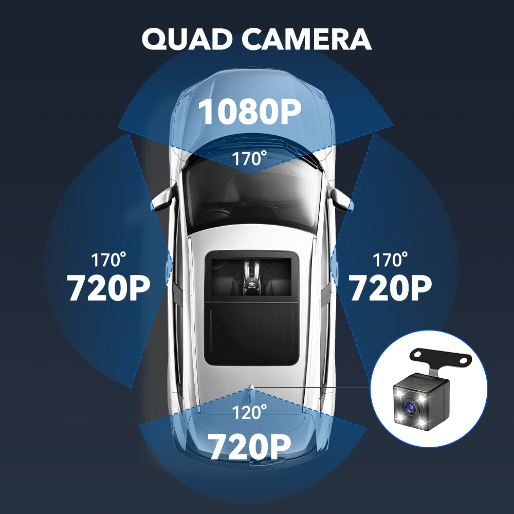 4K 4 Channel Car Dash Cam HD 1080P FHD DVR Video Driving Recorder Night Vision