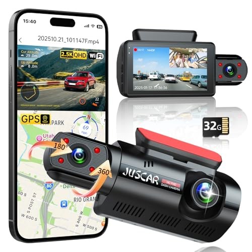 2.5K+1080P Dual Dash Cam Front and Inside with WiFi & GPS, 2 front and inside