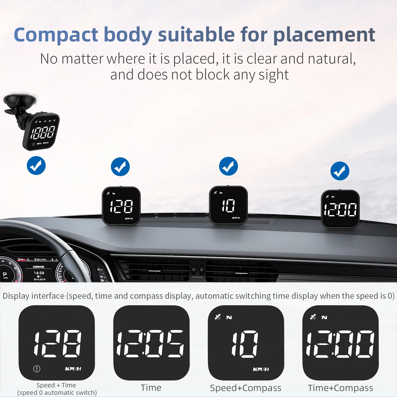 Universal Car Mini HUD G4S GPS Head Up Display Auto Digital KMH/MPH Speedometer