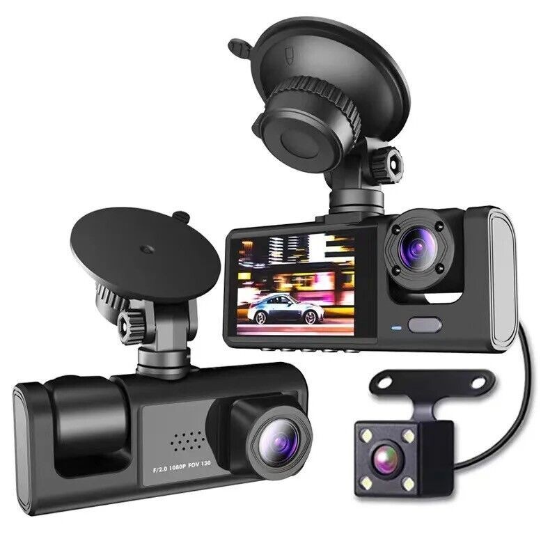 1080P HD Car Dual Lens Dash Cam Front/Rear/Inside Video Recorder Camera G-sensor