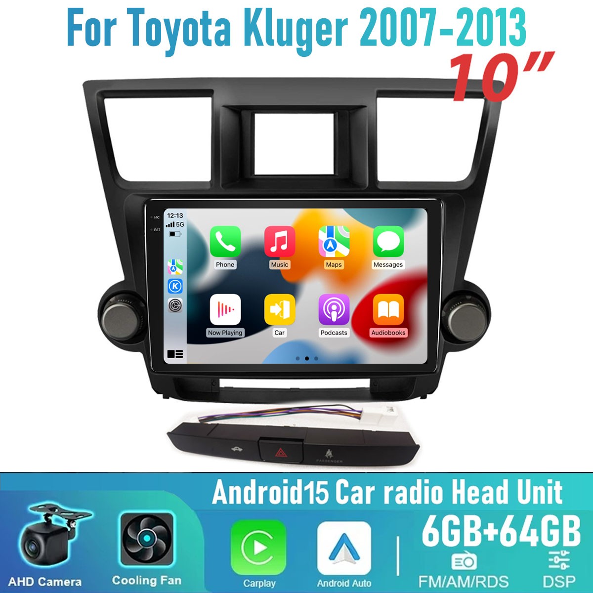 6+64GB Wireless CarPlay Android Auto For Toyota Kluger 2007-13 Head unit Radio