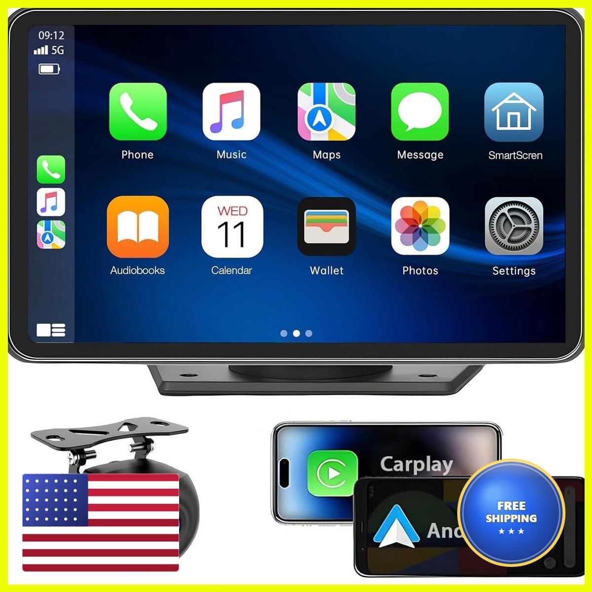 APOKAMORI Wireless Portable Touchscreen Car Stereo Bluetooth Voice Control 7″