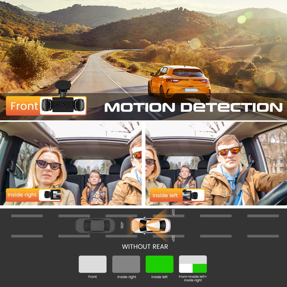 1080P HD 4-Channel Dashcam Car Dash Cam Rear Front Inside Left Right SD Card 64G