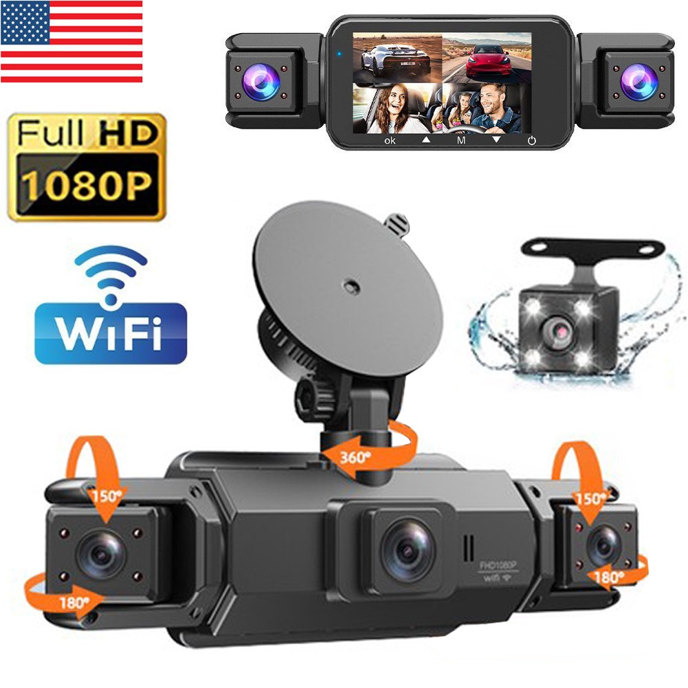 360° 1080P Dash Cam Front and Rear Inside Left Right 4 Channel WiFi Dash Camera