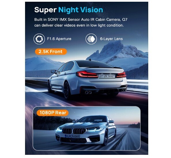 Cámara 5G WiFi, Dash Cam 2.5K+1080P, 4K, 64GB, Sensor de gravedad, 24H.