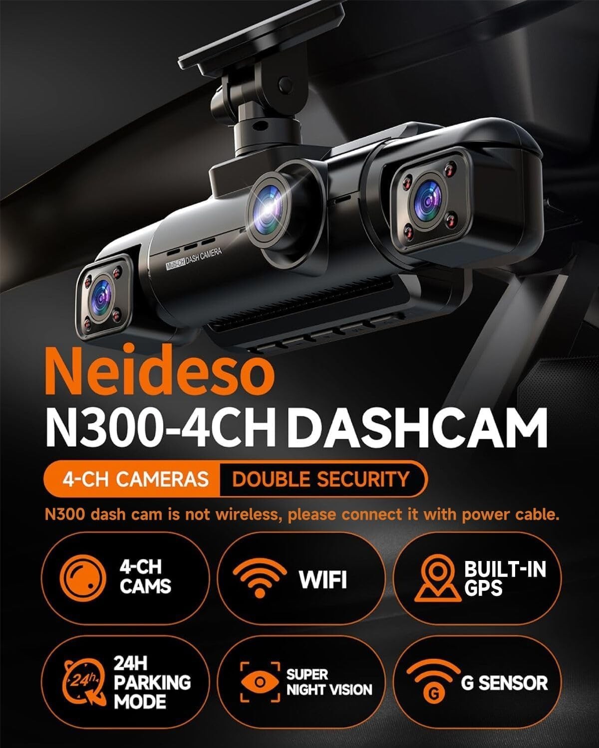 4K 360° Dash Cam Car Front Rear Inside WiFi GPS Night Vision Voice Control G-…