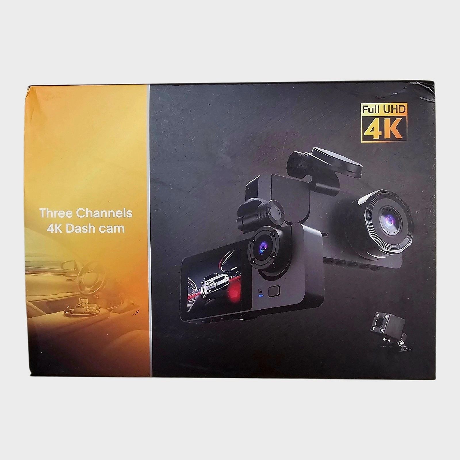 4K Three Channel Dash Cam Front Rear Inside 8MP Night Vision G-Sensor NEW