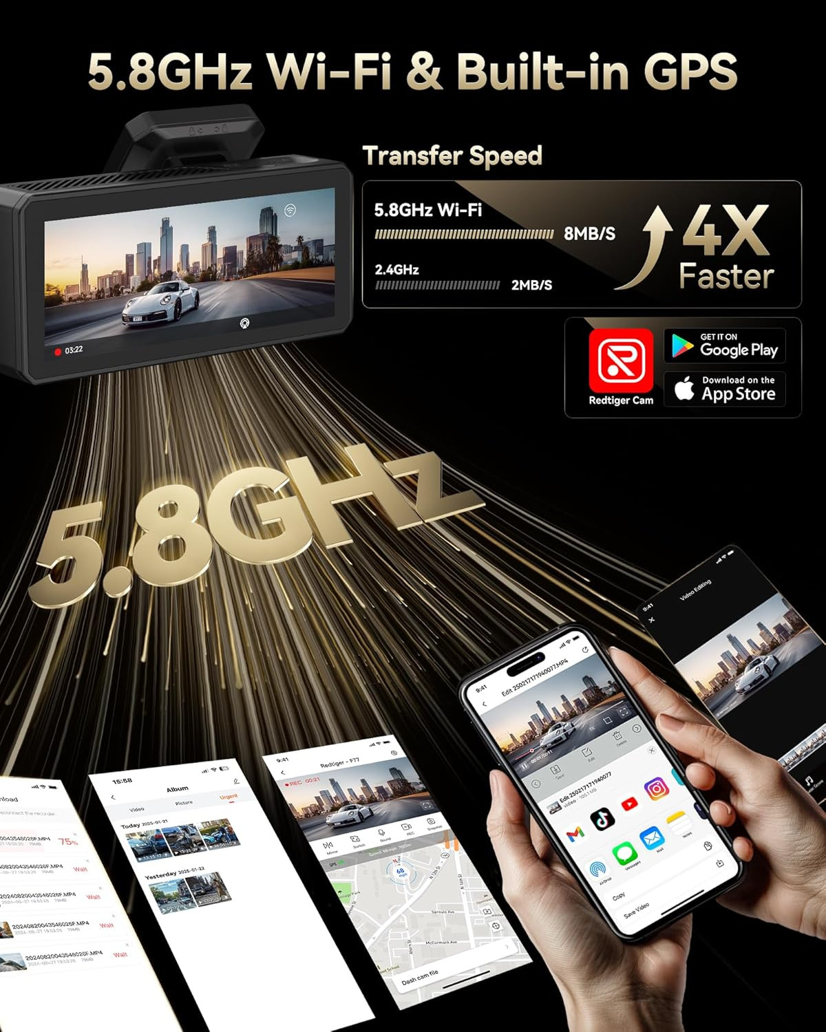 Dual 4K Dash Cam with 256GB Emmc, STARVIS 2 IMX678 Front and Rear Dash Camera wi