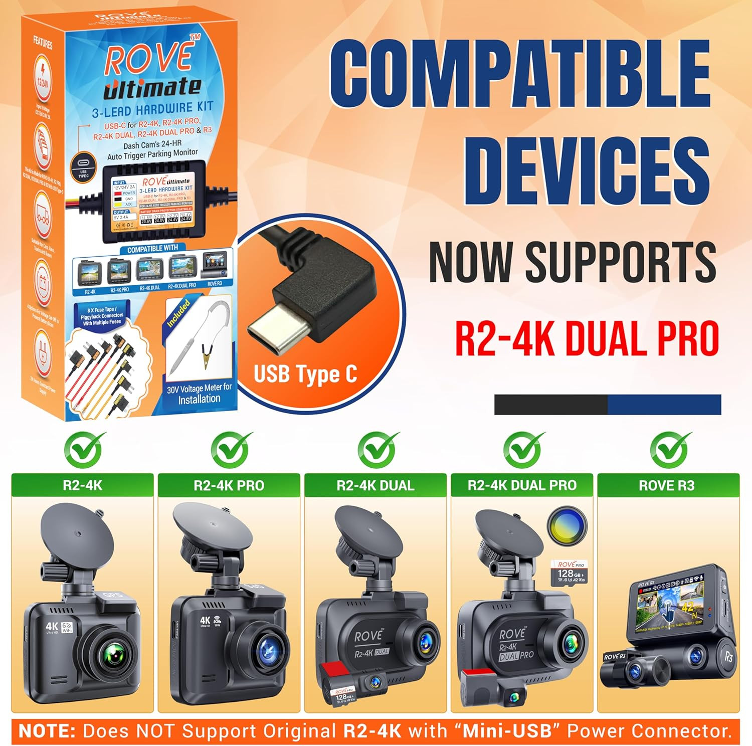 Ultimate Dash Cam Hardwire Kit with USB-C Port for R2-4K, R2-4K PRO, R2-4K