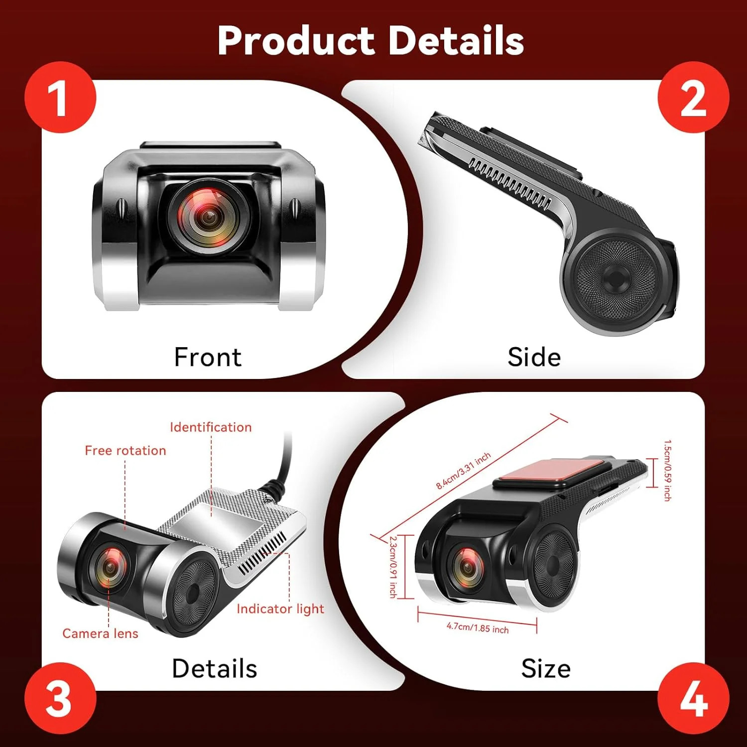 Car Dash Cam with Free 64GB TF Card, USB Dash Cam for Android Car Radio Mini Veh