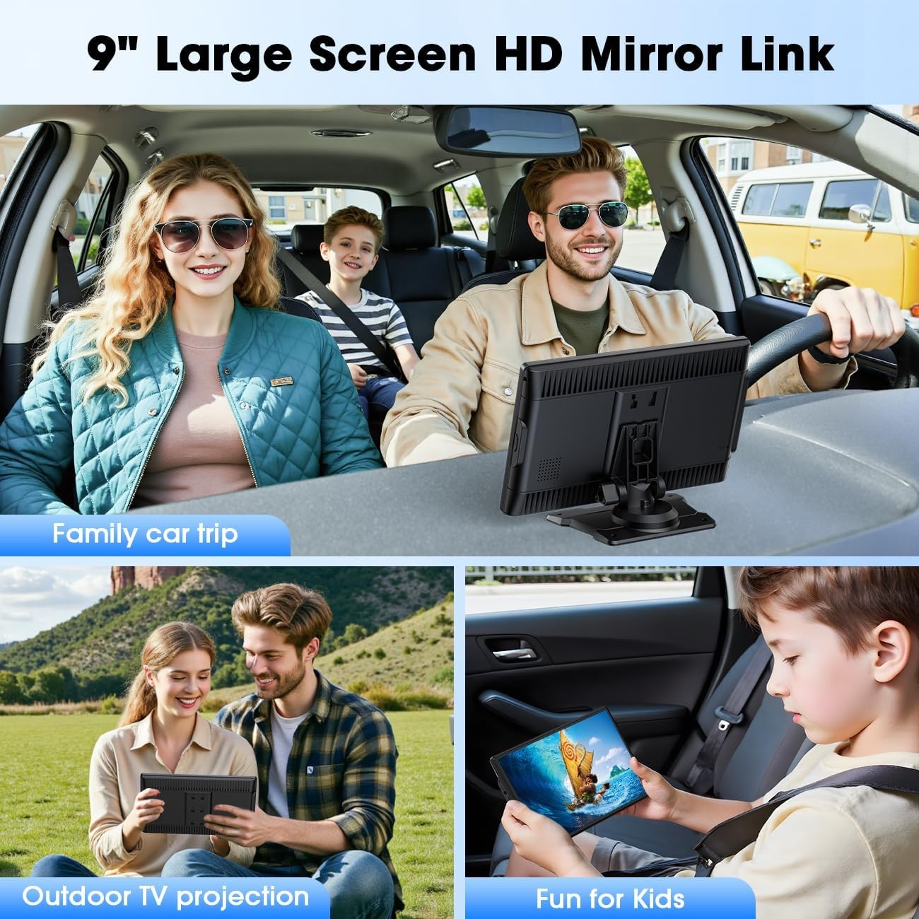 9″ Portable CarPlay Screen Wireless CarPlay&Android Auto Mirror Link Plug & Play