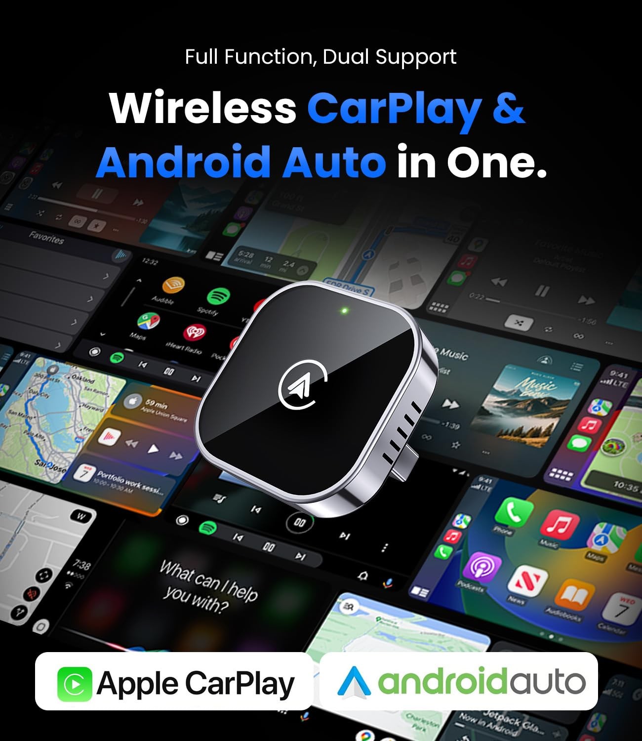 2 in 1 Wireless CarPlay Android Auto Adapter Plug Play Compact Car Upgraded