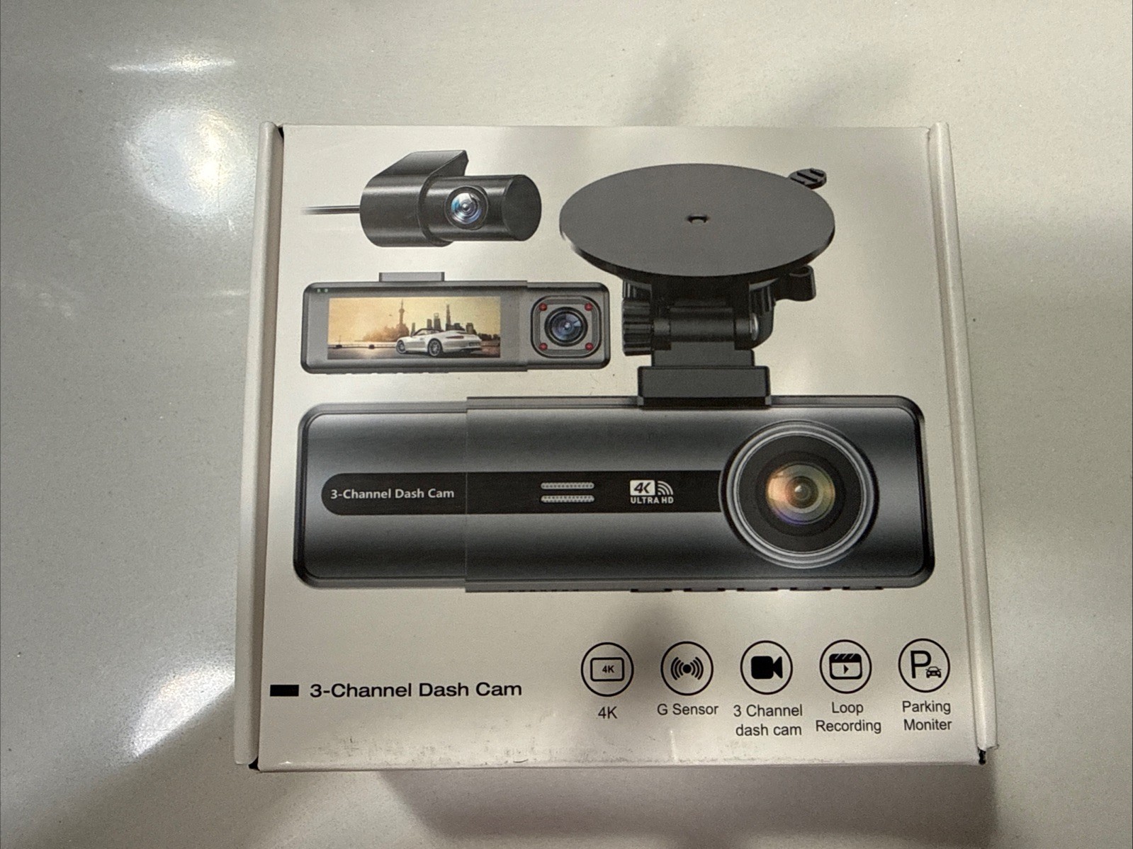 3-Channel 4K Dash Cam with WiFi 4k+1080P+1080P Front/Inside/Rear Auto Camera B28