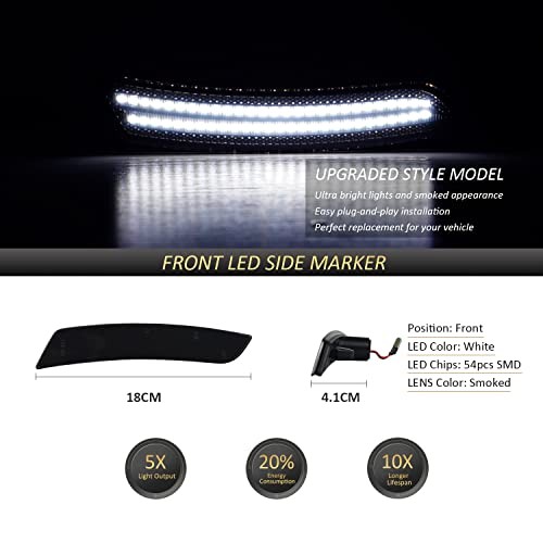 LED Side Marker Lights Smoked Lens Compatible with Chevy Camaro 2016 2017