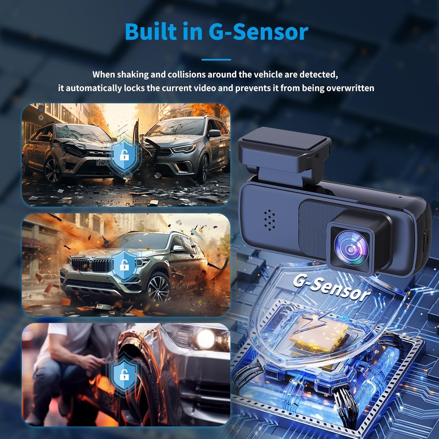 Car Dual Lens Dash Cam HD 1080P Front Rear Inside Video Recorder Camera G Sensor