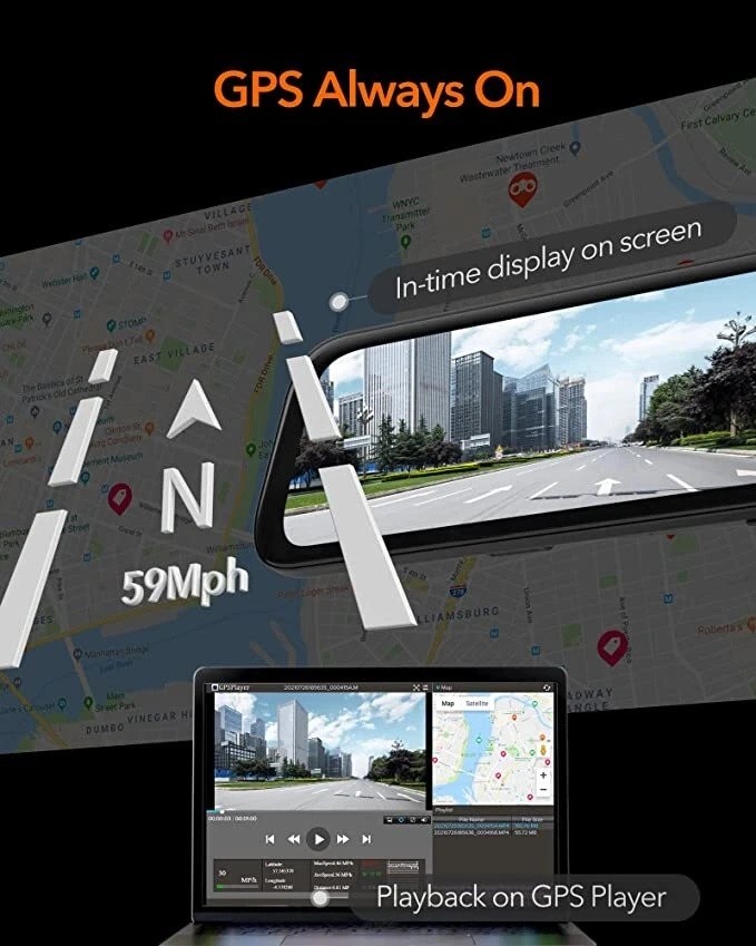 4K 10” Dual Dash Cam Mirror Dash Cam Rear View Mirror Dash Camera Front and Rear