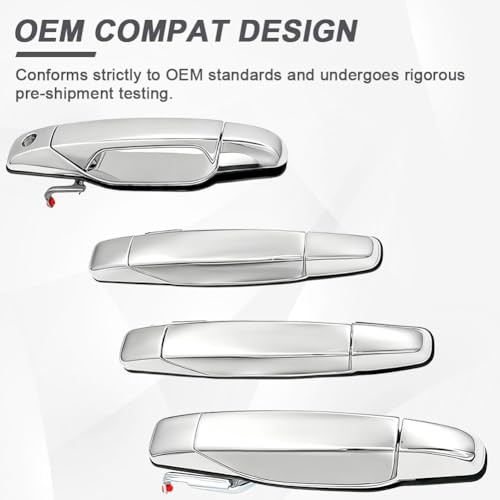 Front Rear Driver & Passenger Exterior Door Handles Compatible with Chrome